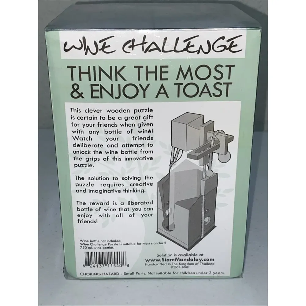 Wine Challenge Bottle Holder Gift Lock Fun Puzzle Game Wood Brain Teaser NEW